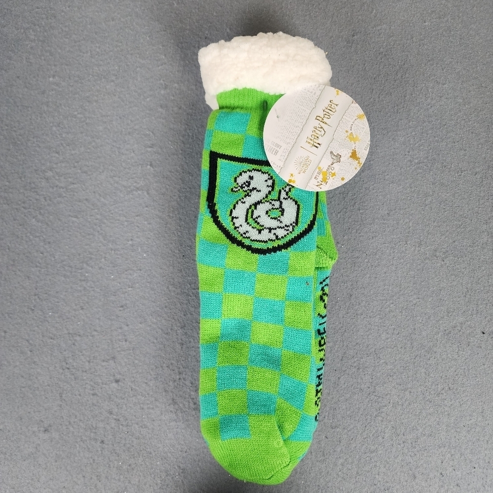Harry Potter Cozy Green Checkered Socks with White Sherpa Cuff Unisex OS